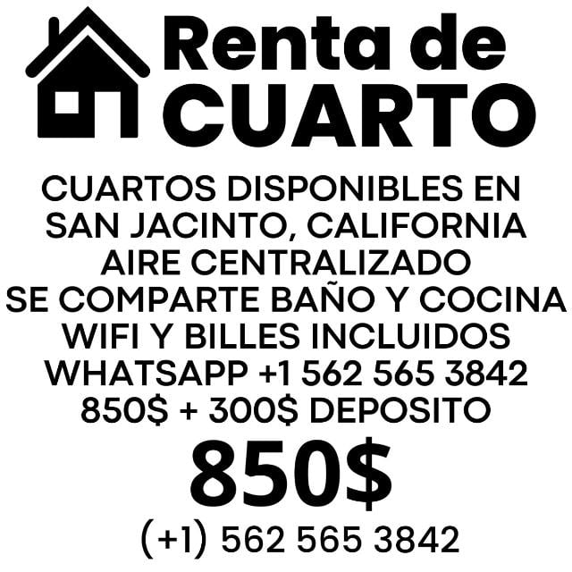 RENTA DE CUARTOS EN SAN JACINTO Y HEMET, CALIFORNIA